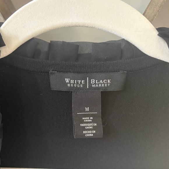 White House Black Market ruffled 3/4 sleeve black cropped sweater shrug - Picture 3 of 5